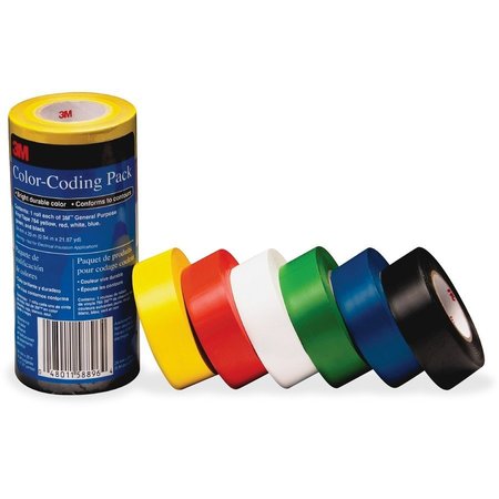 3M Color-Coding Pack, Vinyl Tape, .94"x21.87Yds, 6/PK, MI PK MMM7641226PK